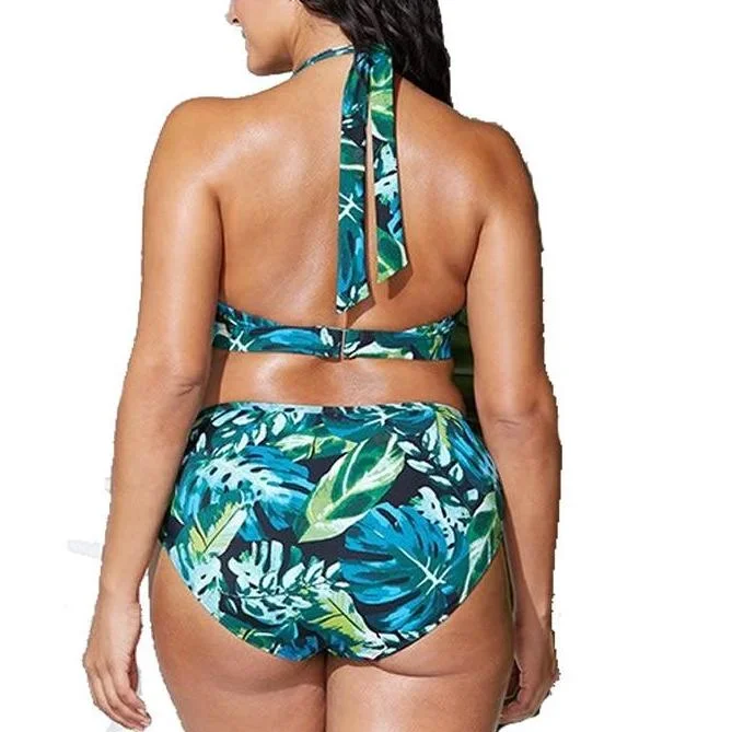 big-size-printed-leaf-swimwear