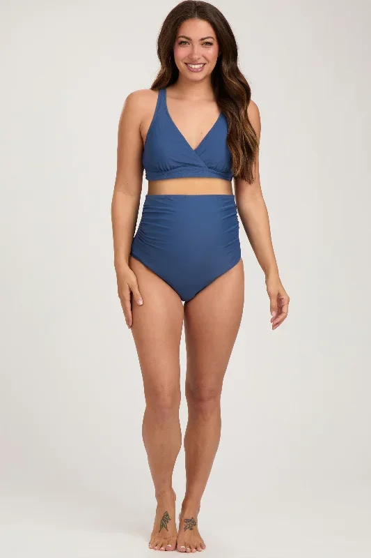 blue-high-waist-maternity-bikini-set