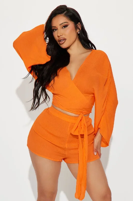 Breezy Nights Linen 2 Piece Cover Up - Neon Orange