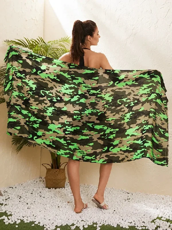 Camo Fray Trim Sarong Beach Towel