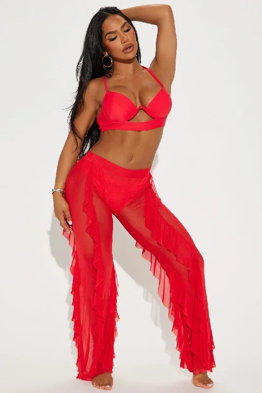 Celeste Ruffles Mesh Cover Up Pants - Red