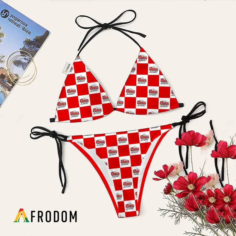 Coors Light Checkerboard Bikini Set Swimsuit Beach