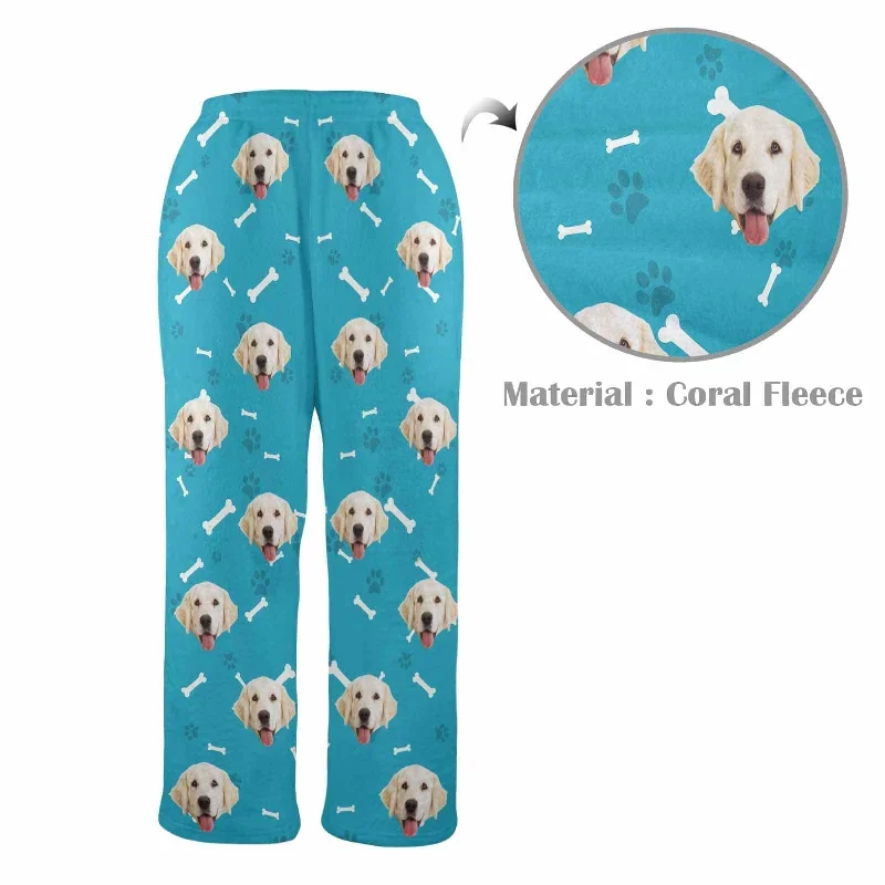 coral-fleece-pajama-trousers-custom-face-dog-bone-paw-print-warm-and-comfortable-sleepwear-long-pajama-pants-for-men-women