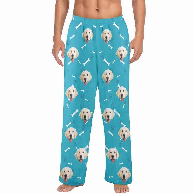 coral-fleece-pajama-trousers-custom-face-dog-bone-paw-print-warm-and-comfortable-sleepwear-long-pajama-pants-for-men-women