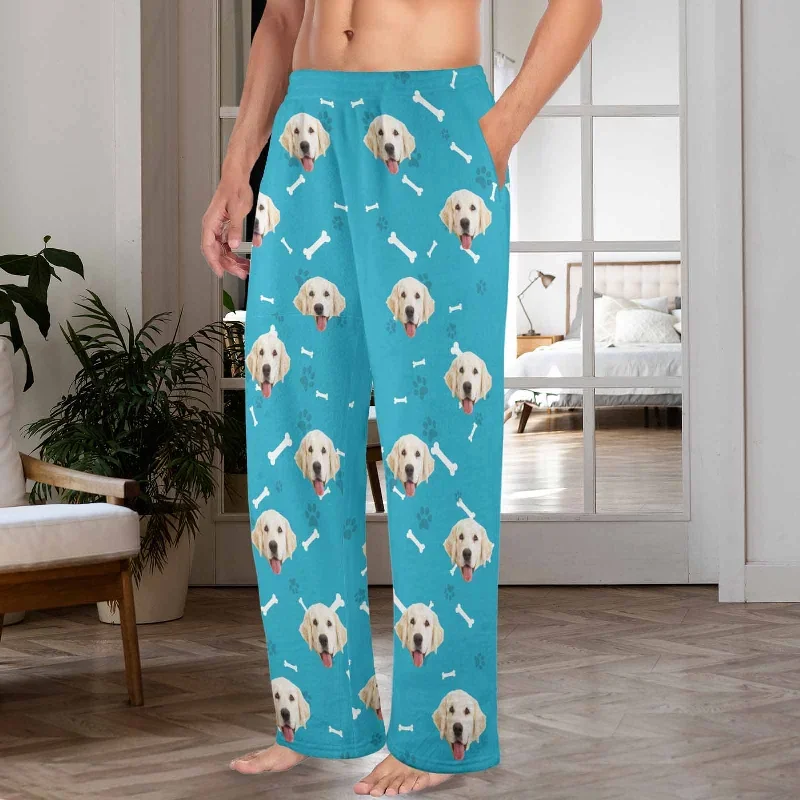 coral-fleece-pajama-trousers-custom-face-dog-bone-paw-print-warm-and-comfortable-sleepwear-long-pajama-pants-for-men-women