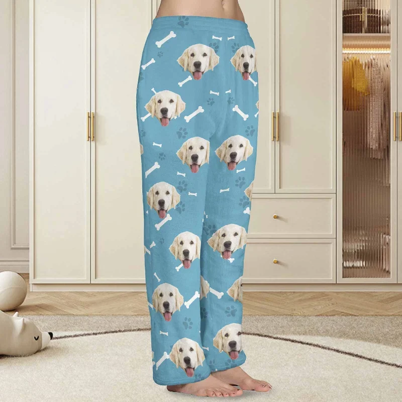 coral-fleece-pajama-trousers-custom-face-dog-bone-paw-print-warm-and-comfortable-sleepwear-long-pajama-pants-for-men-women