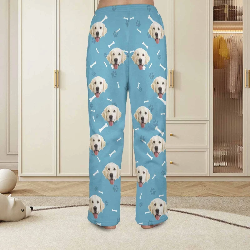 coral-fleece-pajama-trousers-custom-face-dog-bone-paw-print-warm-and-comfortable-sleepwear-long-pajama-pants-for-men-women