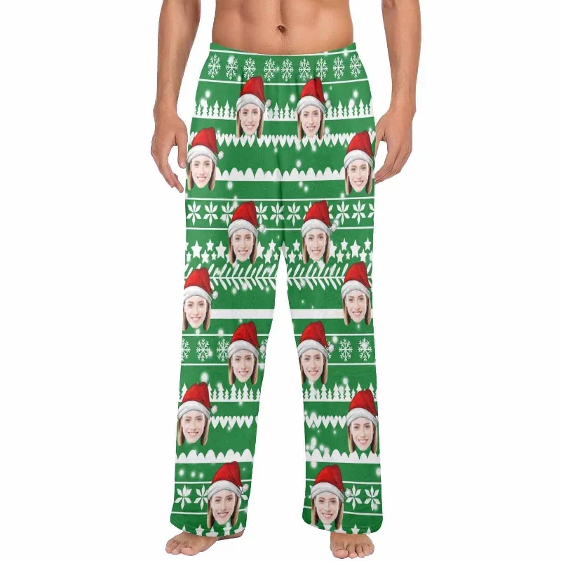 coral-fleece-pajama-trousers-custom-face-green-christmas-tree-warm-and-comfortable-sleepwear-long-pajama-pants-for-men-women