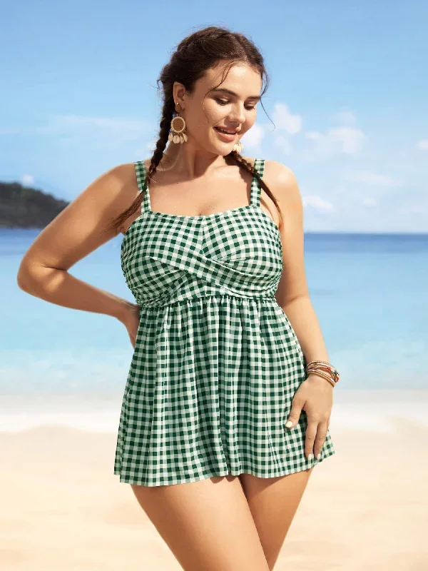 Gingham Twist Front Adjustable Straps Swim Top