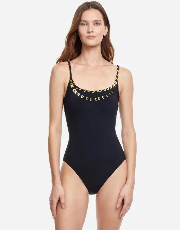 Golden Touch Round Neck Swimsuit - Black