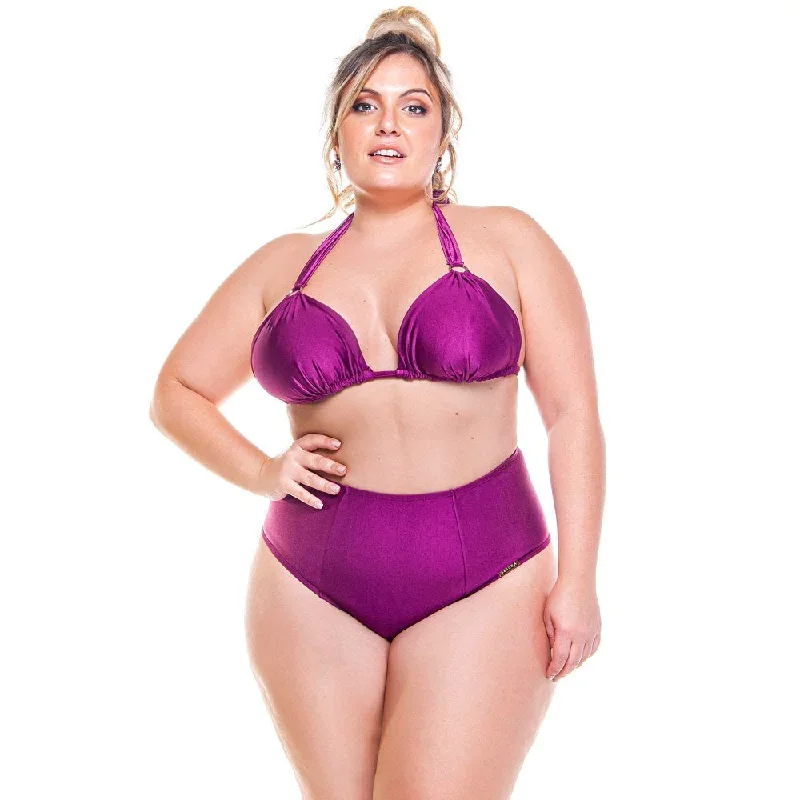 PLUS SIZE HIGH WAISTED DARK PINK BIKINI BOTTOM