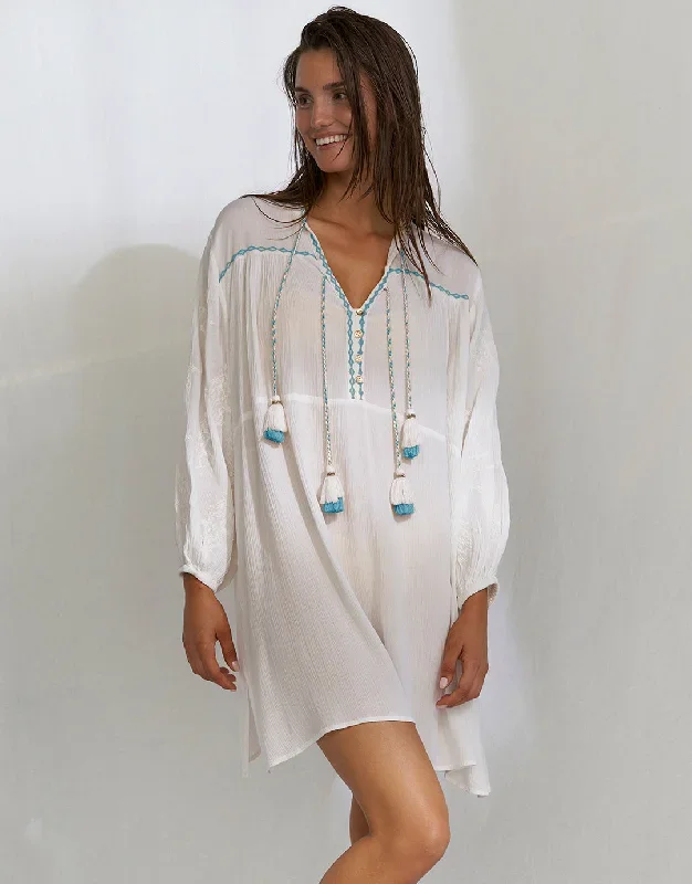 Kaftan Tunic - White and Blue