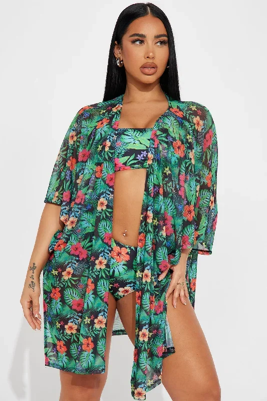 Maui Mix And Match Mesh Cover Up Kimono - Green/combo