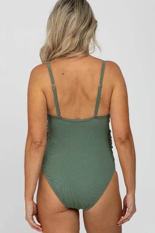 olive-ribbed-one-piece-maternity-swimsuit