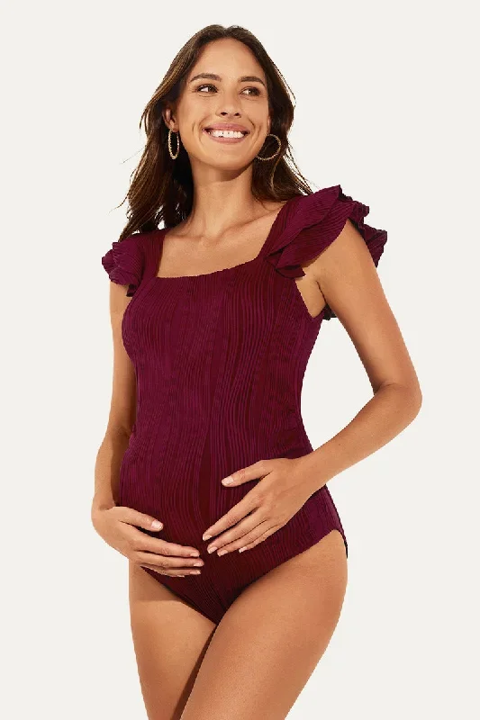 One Piece Retro Ruffle Sleeve Maternity Swimsuit