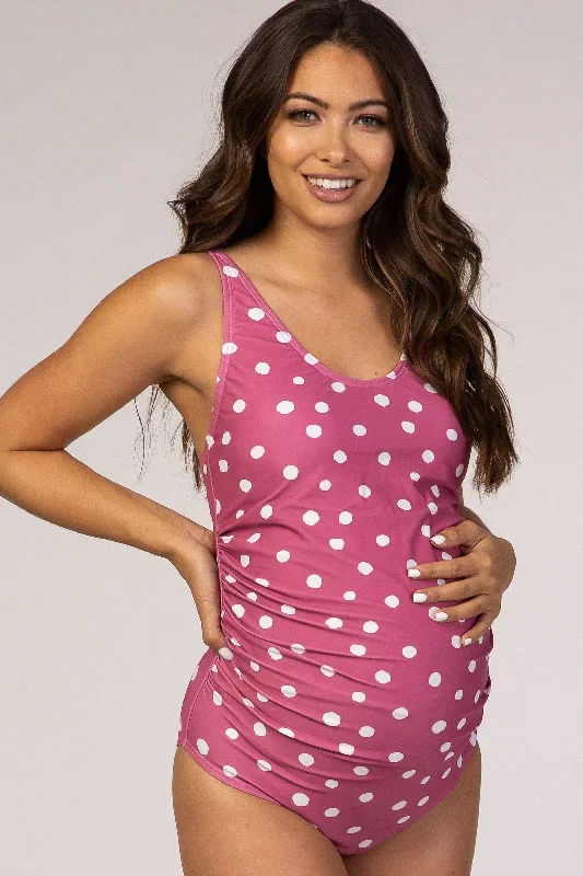 Pink Polka Dot Maternity One Piece Swimsuit