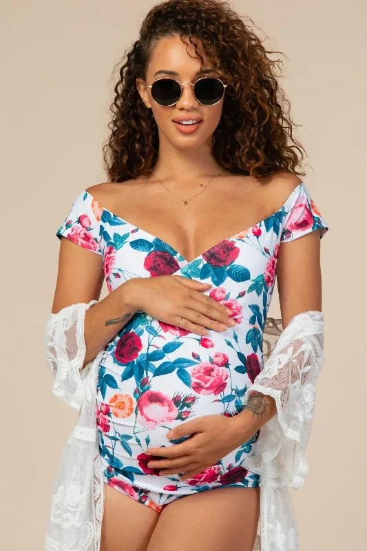 PinkBlush Ivory Floral Off Shoulder Maternity One-Piece Swimsuit