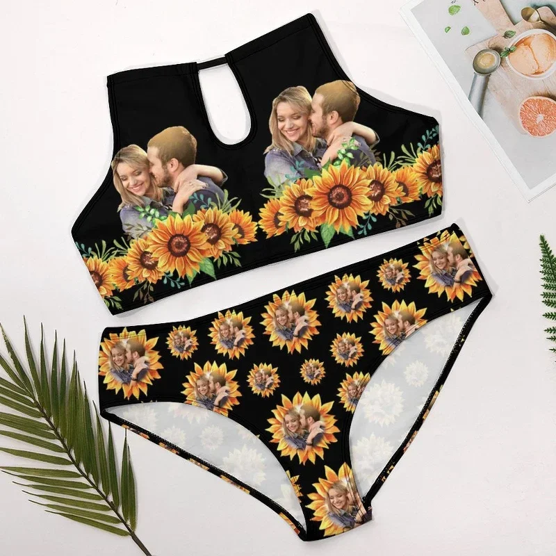 plus-size-halter-bikini-custom-photo-black-sunflower-plus-size-swimsuit-high-neck-cutout-high-waisted-bikini-personalized-womens-two-piece-swimsuit-beach-outfits