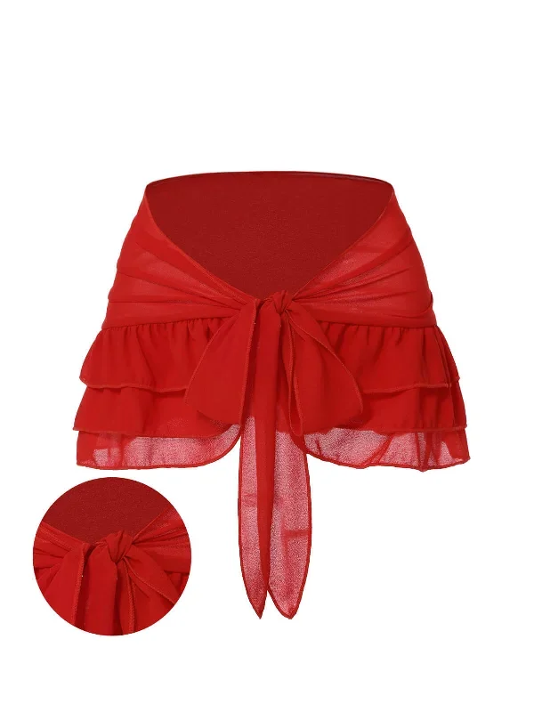 [Pre-Sale] Red 1960s Solid Chiffon Skirt Cover-Up