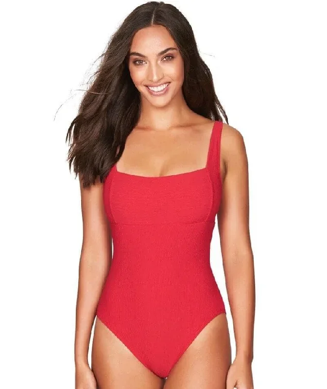 Sea Level Riviera Rib Square Neck A-D Cup One Piece Swimsuit - Red