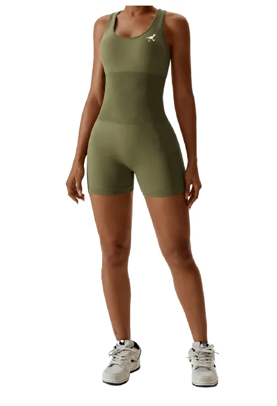 Ready To Run - Romper - OLIVE x WHITE