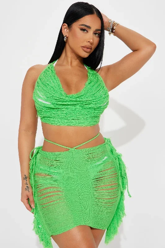 Take Me On A Getaway Crochet 2 Piece Cover Up Set - Green