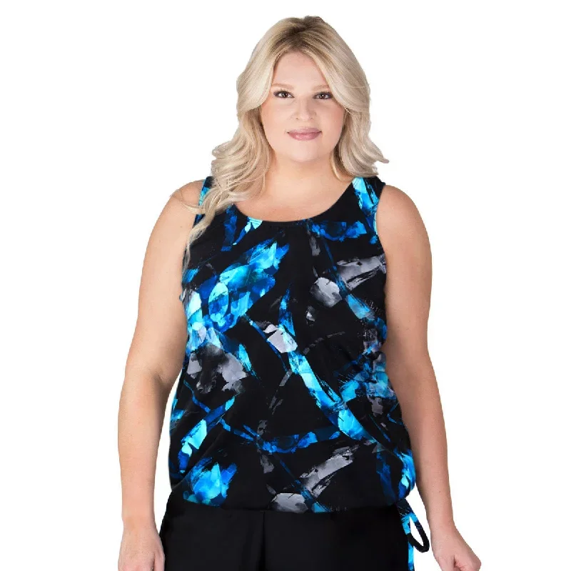 Wear Your Own Bra Plus Size Swimwear Top - Azure Brushstrokes