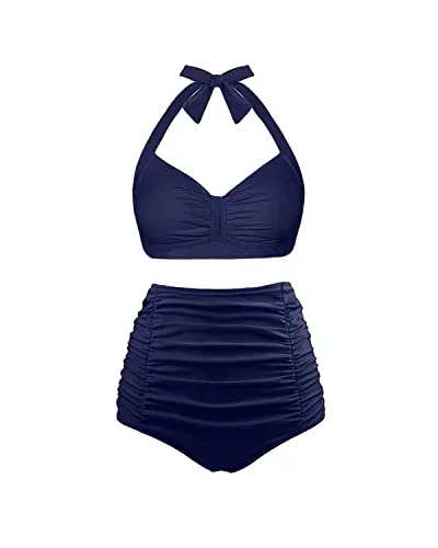 Push Up Halter Women's Maternity Swimsuit For Moms And Juniors-Navy Blue